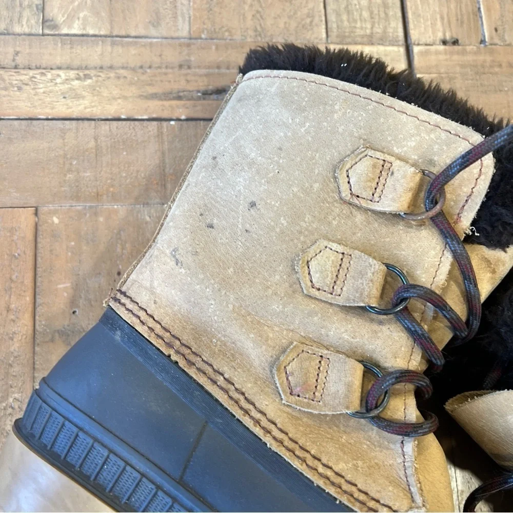 Sorel Badger Waterproof Winter Boots Women’s 6  Faux Fur Leather Rubber USA Made